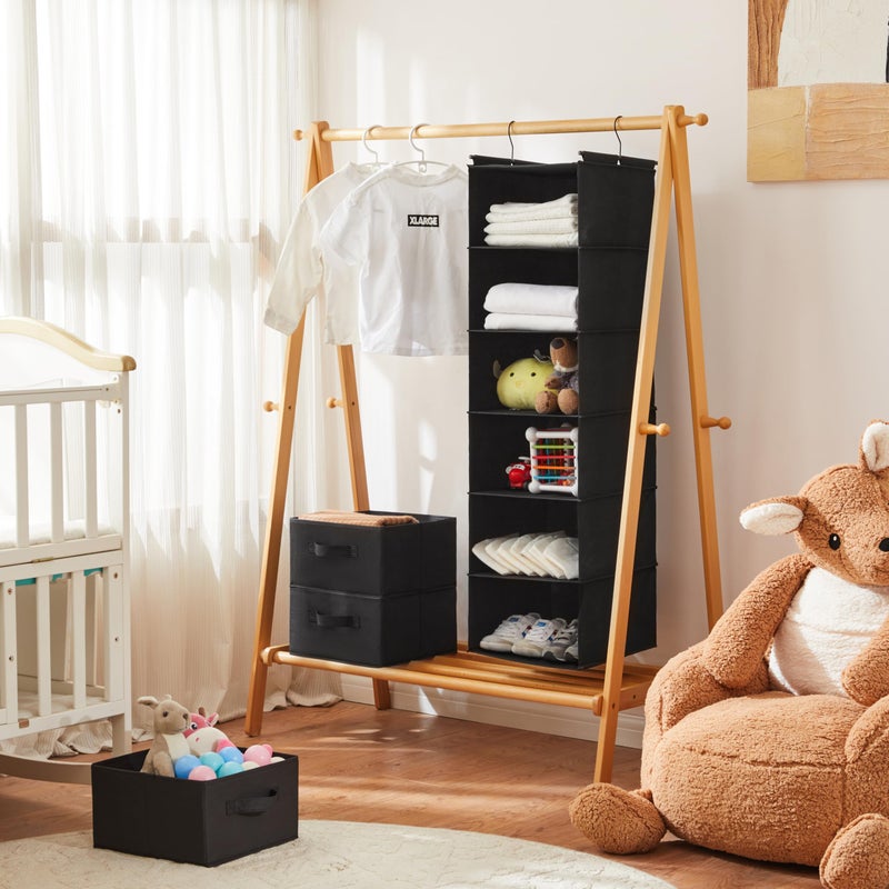 MAX Houser 6 Tier Shelf Hanging Closet Organizer, Closet Hanging Shelf with 2 Sturdy Hooks for Storage, Foldable (Black) - Image 2